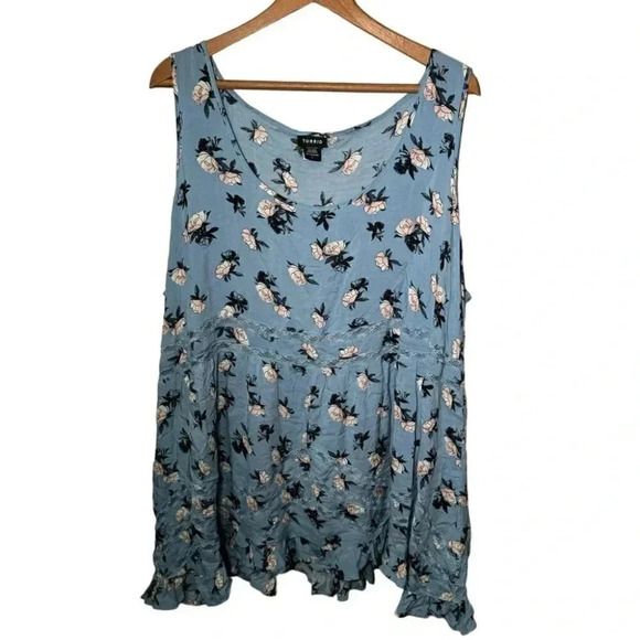 Torrid Floral Print Challis Hi-Lo Ruffle Tank Top 3X - Picture 2 of 7